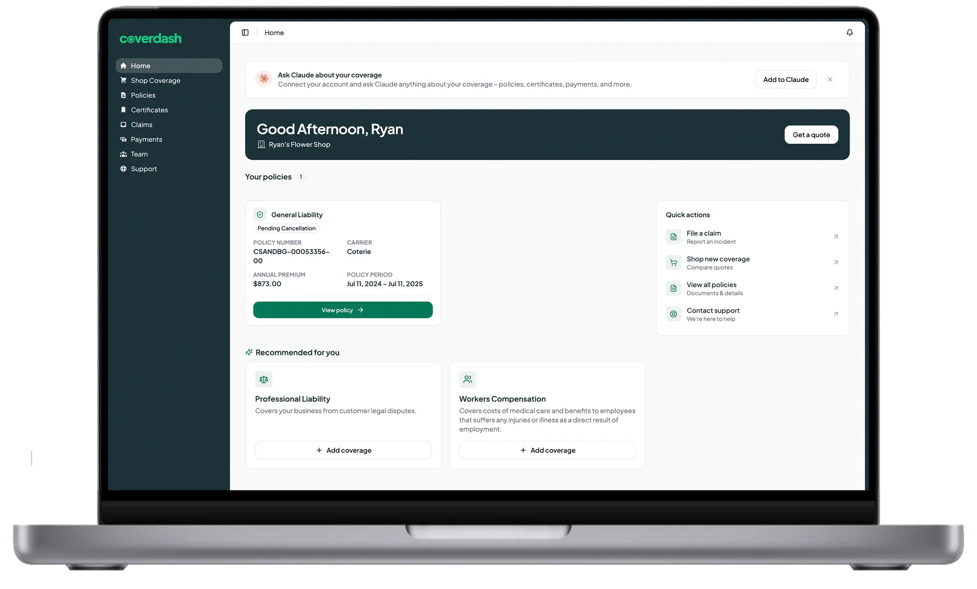 Coverdash dashboard on MacBook